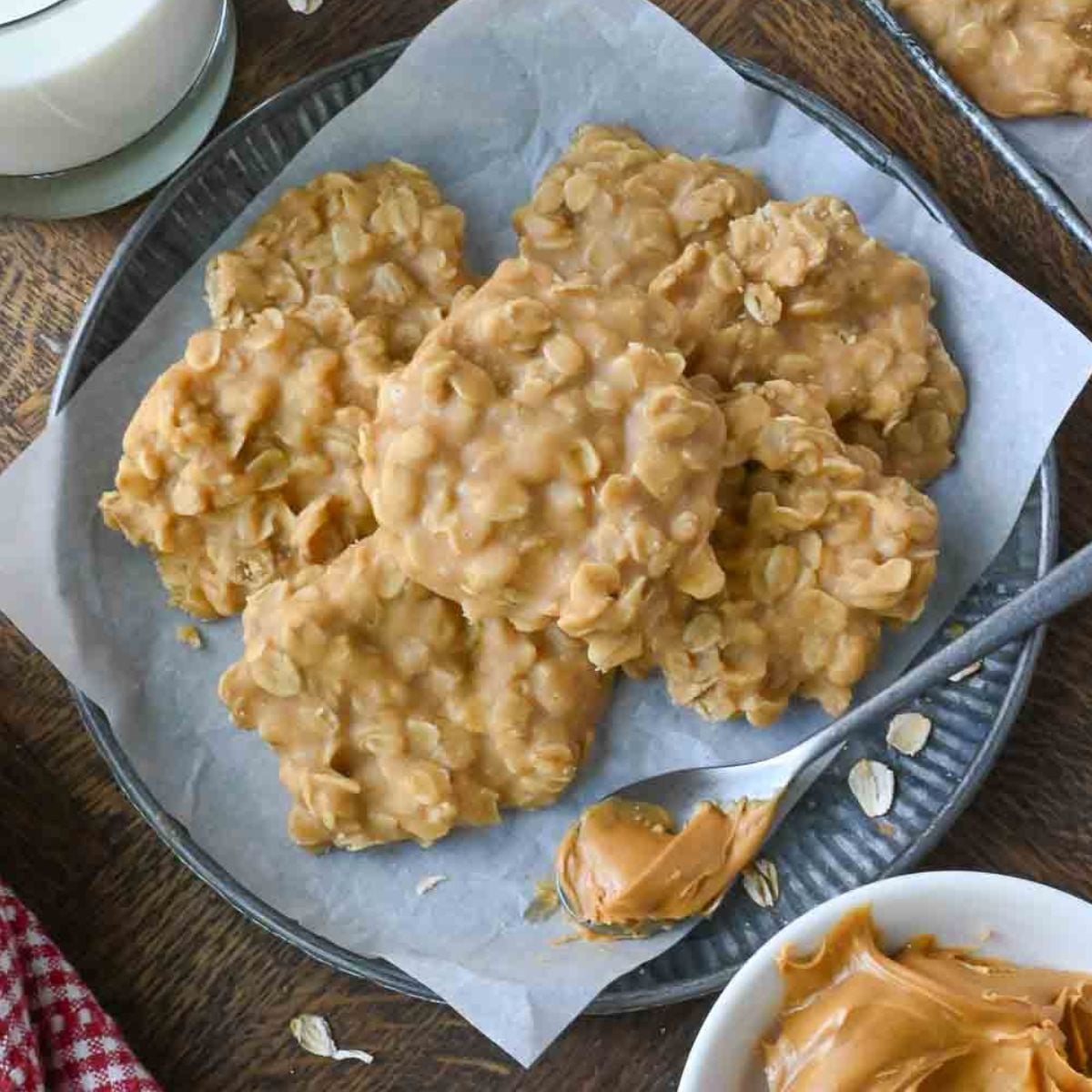 A plate of no bake peanut butter cookies.