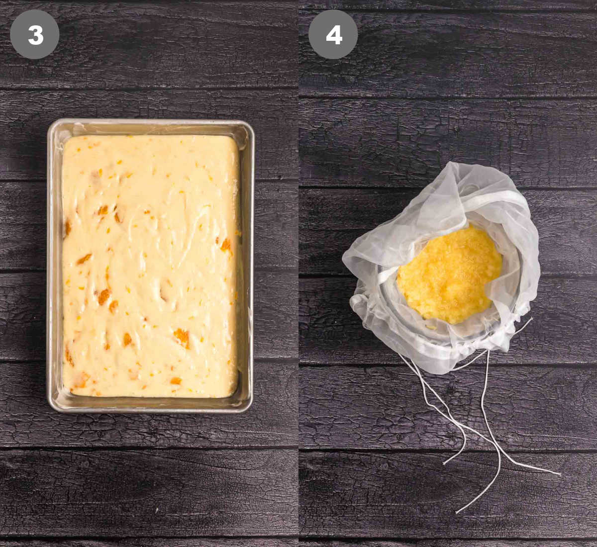 Steps 3 and 4 for making sunshine cake.
