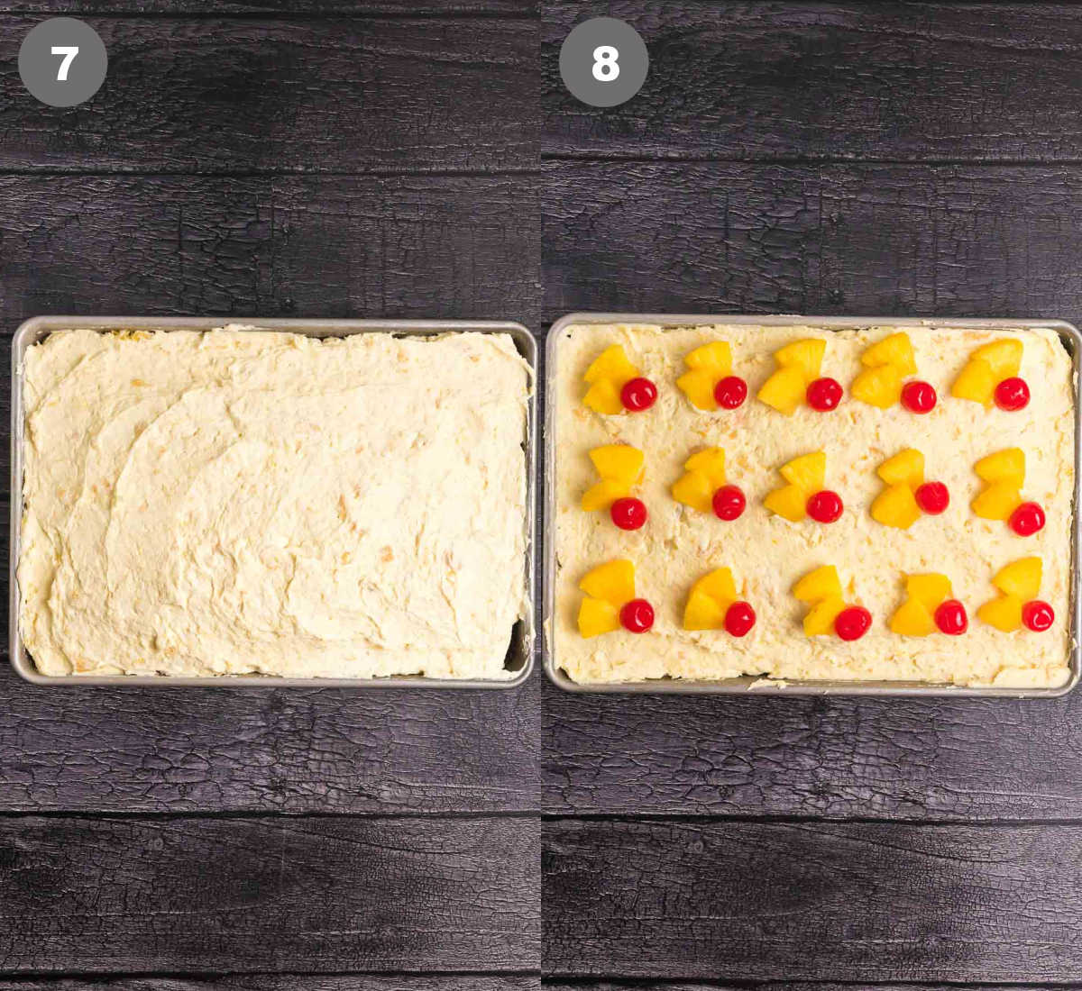 Steps 7 and 8 for making sunshine cake.