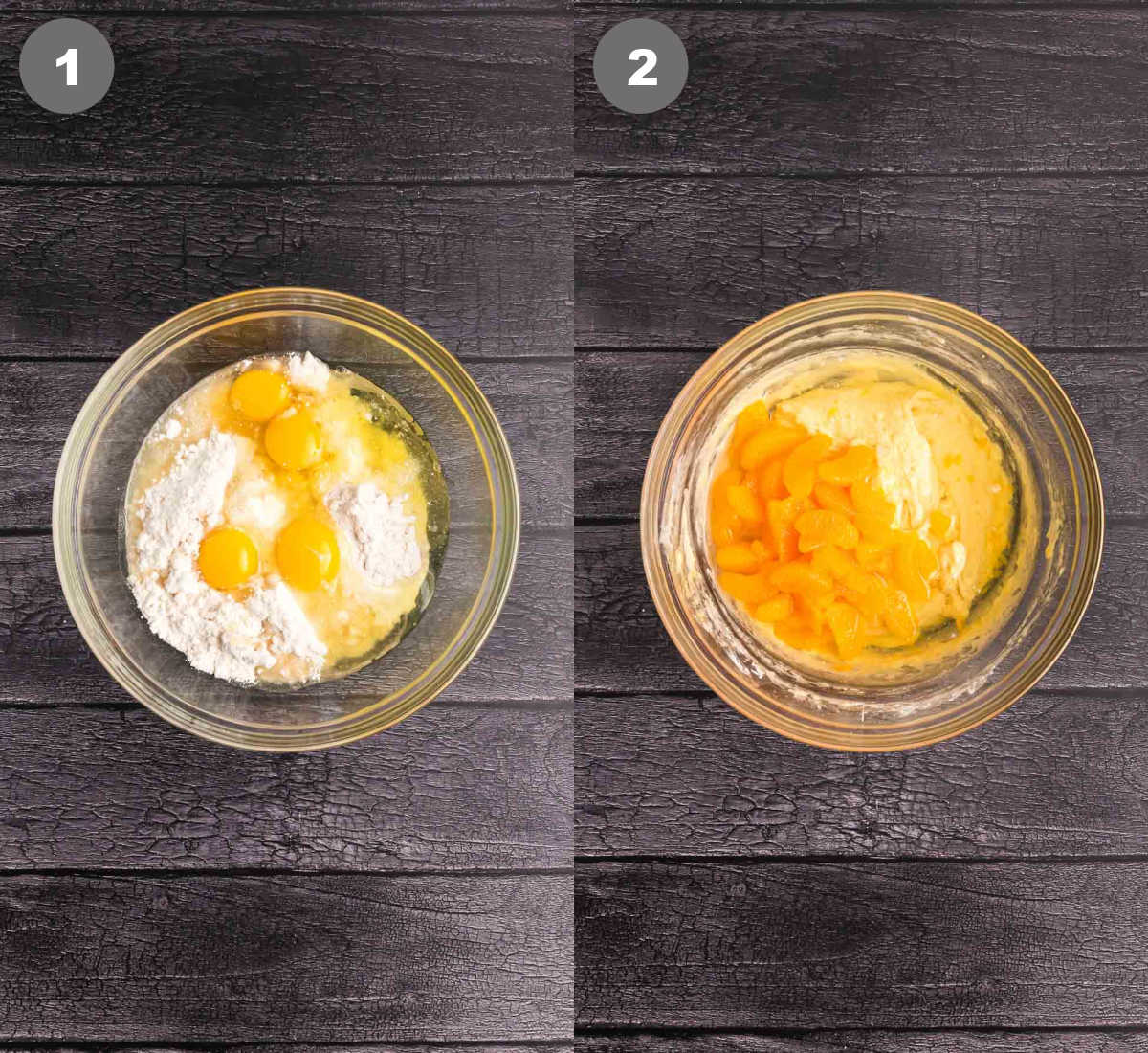 Steps 1 and 2 for sunshine cake.