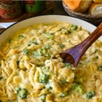 Pinterest graphic featuring broccoli mac and cheese.