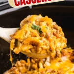 Pinterest graphic featuring crock pot taco casserole.