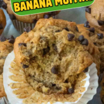 Pinterest graphic featuring easy peanut butter banana muffins.