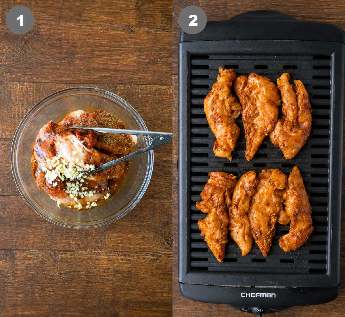 Steps 1 and 2 for making copycat chipotle chicken.
