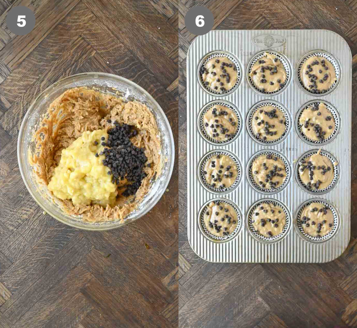 Steps 5 and 6 for banana muffins.