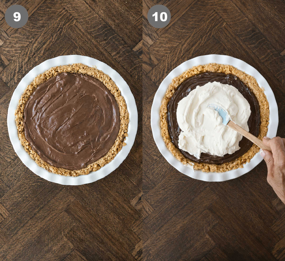 Steps 9 and 10 to make a possum pie recipe.
