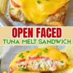 Pinterest graphic featuring open face tuna melts.