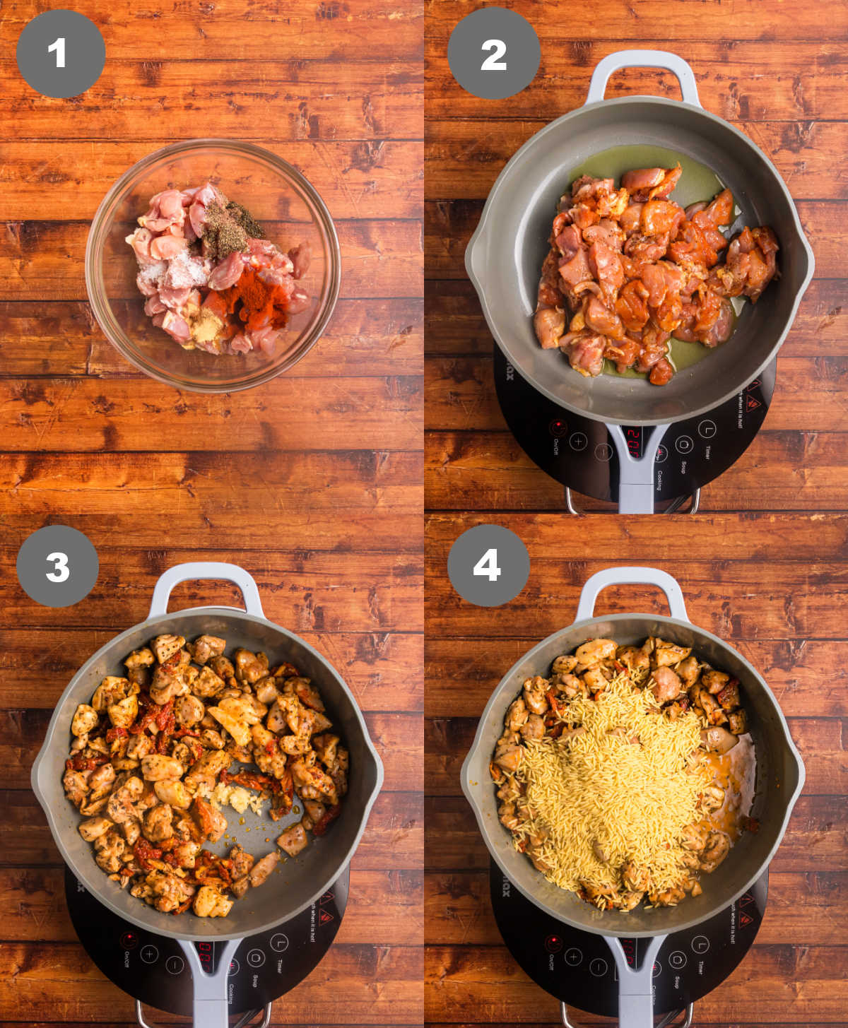 Steps 1 through 4 to make marry me chicken recipe.
