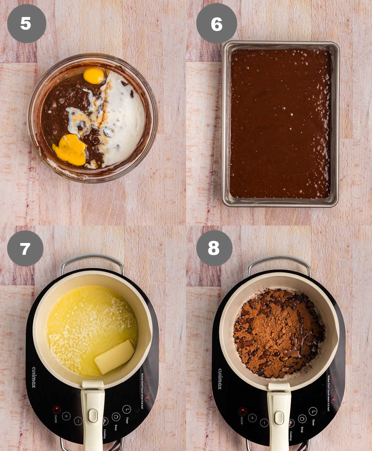 Cake batter mixed togather then poured in a pan and baked.
