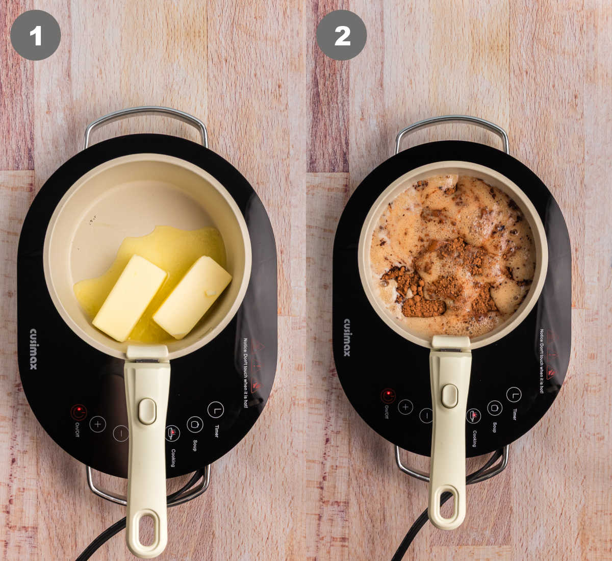 Butter melted in a saucepan then coca cola added in.