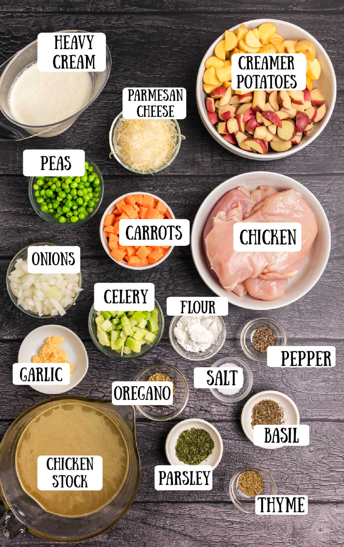 All of the ingredients needed for this slow cooker chicken stew.