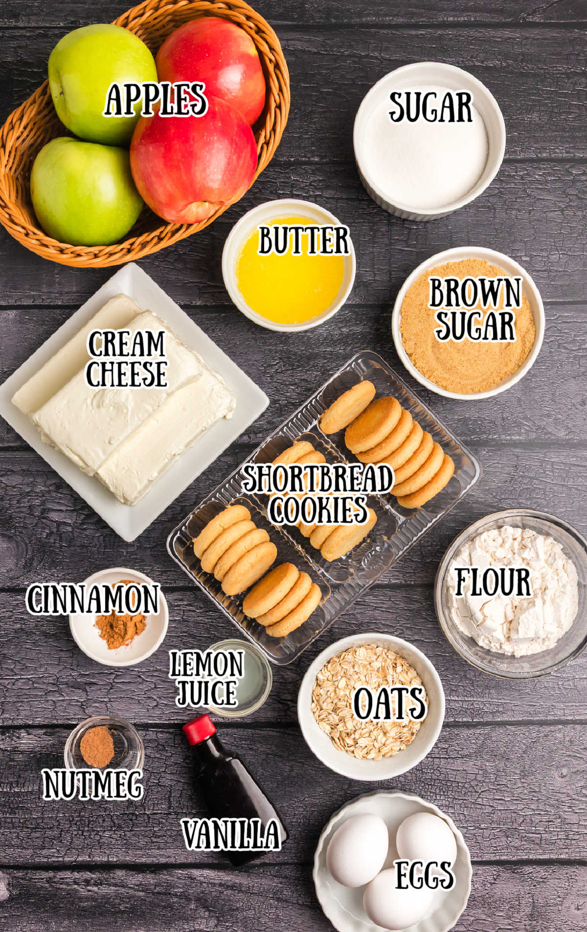 All of the ingredients needed for these cheesecake bars.
