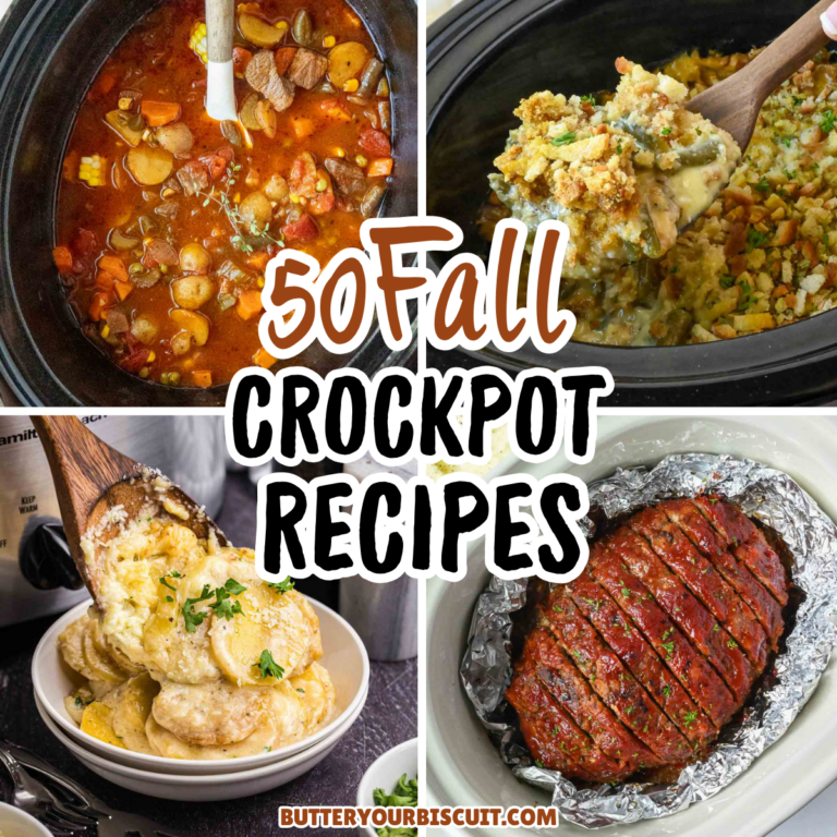 Four crockpot recies os a soup, casserole, potatoes and meatloaf.