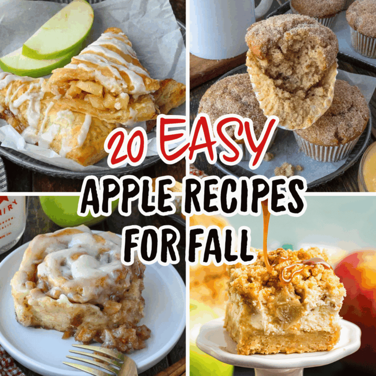 Four recipes apple turnovers, apple muffins, cinnamon rolls and cheesecake bars.